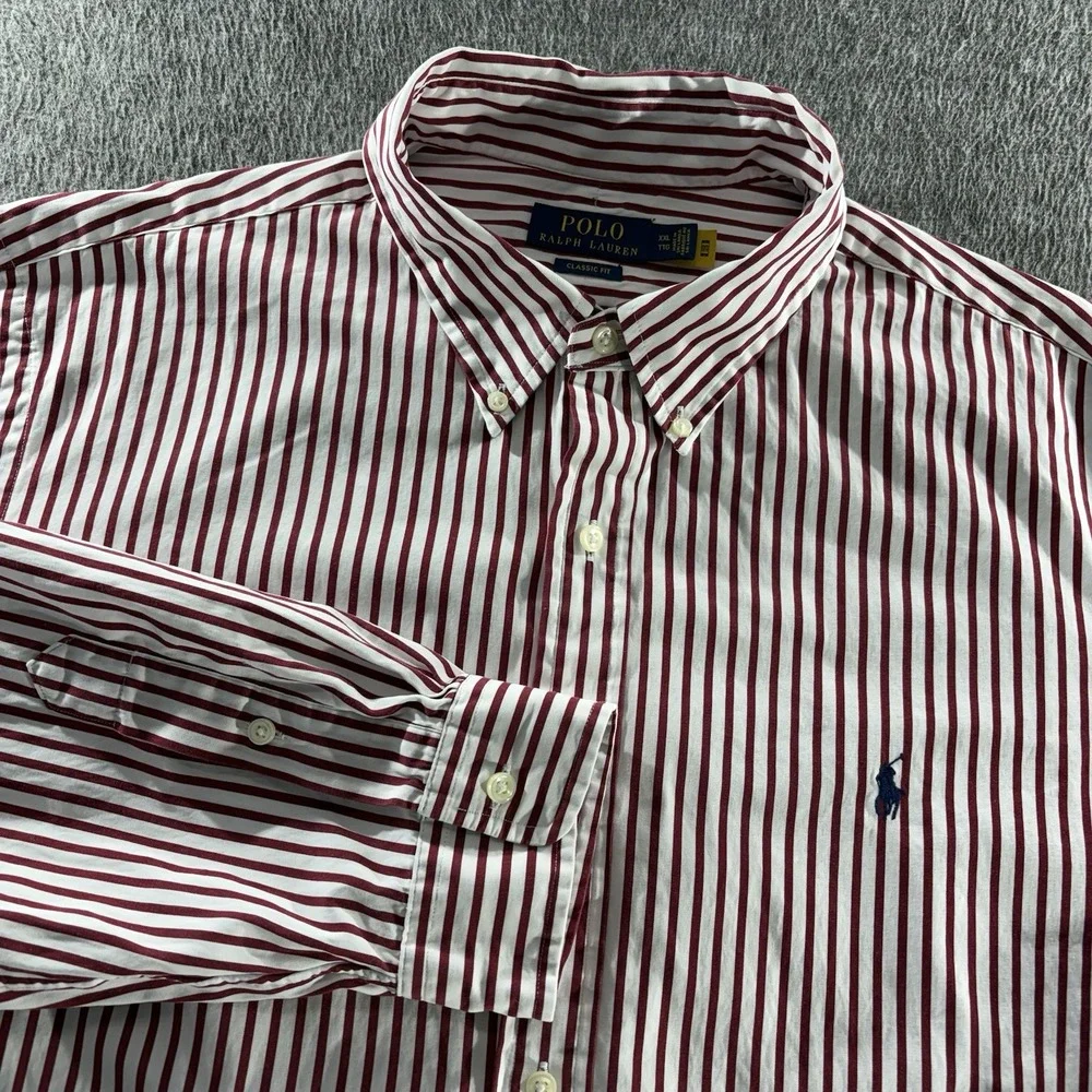 Polo Ralph Lauren Shirt Mens 2XL Classic Fit Red White Striped Button Down